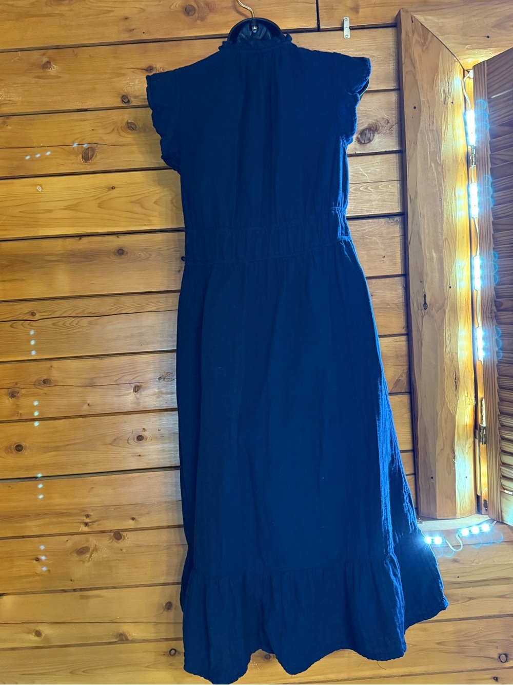Women's Navy Blue Ruffle Sleeve Midi Dress 100% Cotton Cottagecore Farmchic - Picture 8 of 11